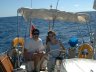 Nick and Sarah at the helm, 10/99