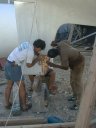 Olivier and Melvyn work on the bronze shoe, 01/00